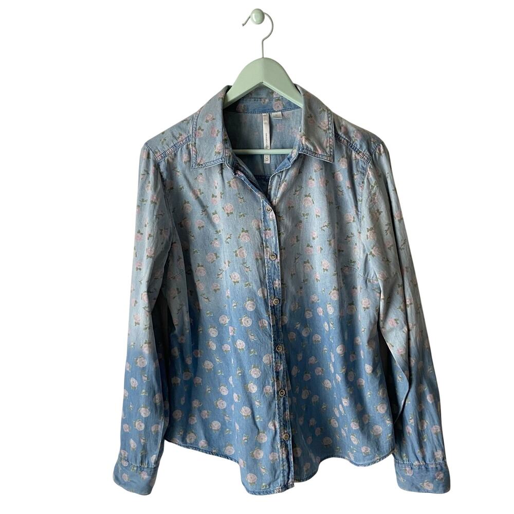 LC Lauren Conrad Floral Ombre Denim Button-Down Shirt Size XL